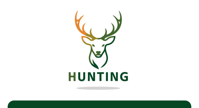 Elegant Deer Head Silhouette with Antlers and Hunting Text Below.