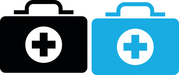 Obraz premium Medical first aid briefcase icons with cross symbol