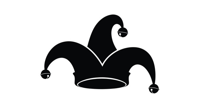 A black silhouette of a jester s hat with three points and bells