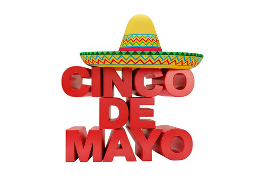 Cinco de Mayo Red Text Stacked with Traditional Mexican Sombrero Hat