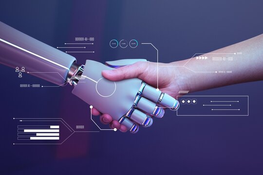 Human-robot handshake symbolizes collaboration