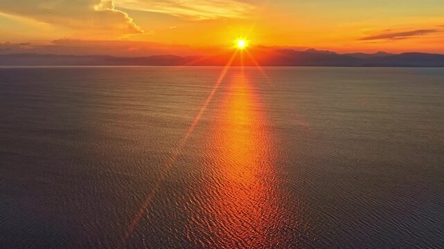 Fiery Sunset Over Tropical Beach In Moalboal, Cebu, Philippines. Aerial Shot