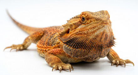 Obraz premium Bearded dragon lizard on white background with wildlife quadruped close-up studio shot creature