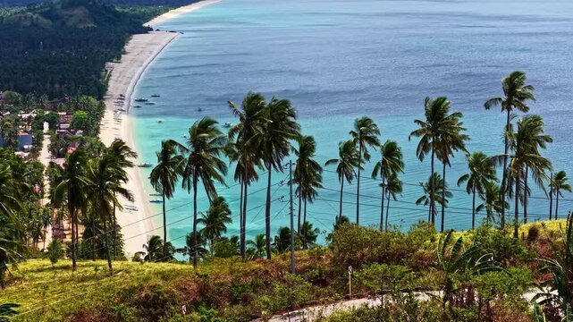 Bato Ni Ningning Viewpoint Overlooking Long Beach In San Vicente, Palawan, Philippines. Aerial Shot 