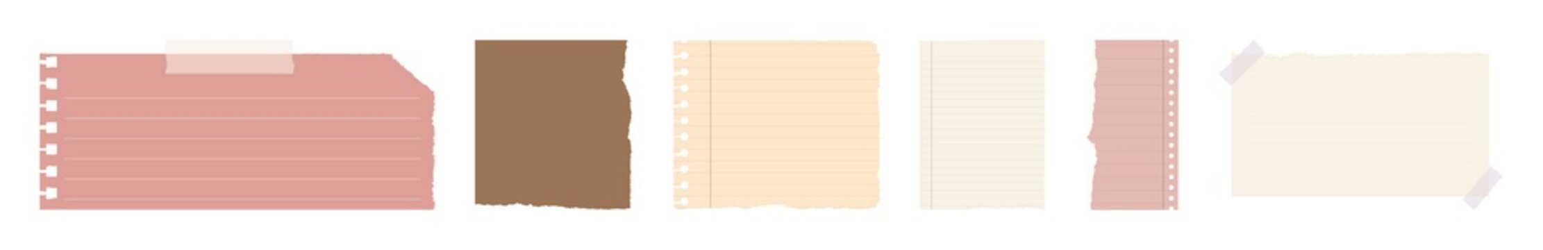 Colorful torn paper notes isolated element set