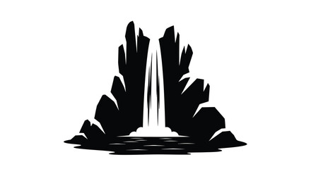 A striking black silhouette of a waterfall cascading into a pool © MSTMAJEDA