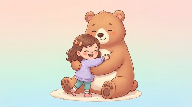 Happy Kids Illustration with Adorable Bear Character