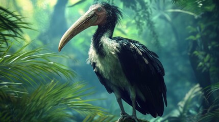 Obraz premium Jungle bird perched, lush forest background
