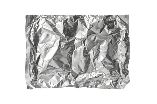 Crumpled aluminum foil texture on transparent background