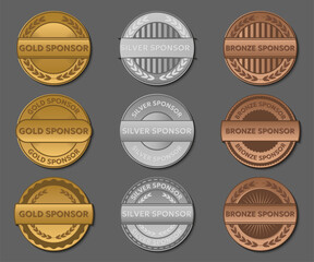 Obraz premium Sponsor medal badge collection. Gold silver and bronze award labels with metallic style elements