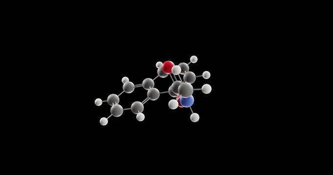 Carbaryl molecule, rotating 3D model of carbamate insecticide, looped video on a black background
