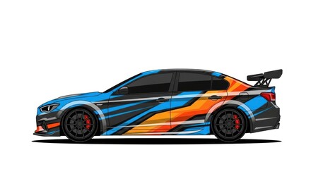 Fototapeta premium Side view illustration of a tuned sports car with spoiler
