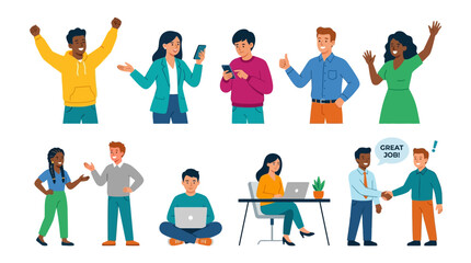 Fototapeta premium Diverse group of people celebrating teamwork and collaboration in a bright modern office illustration