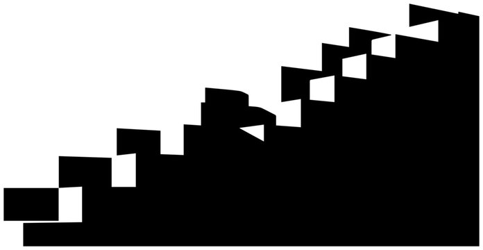 Dynamic abstract geometric stair step shapes ascending in a modern minimalist design symbolizing progress growth and upward movement with clean lines and a stark black and white