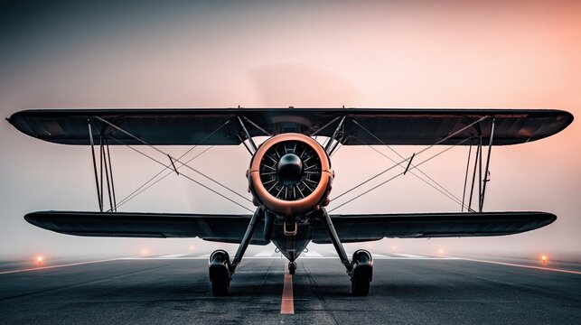 Vintage Aircraft in Dramatic Foggy Atmosphere