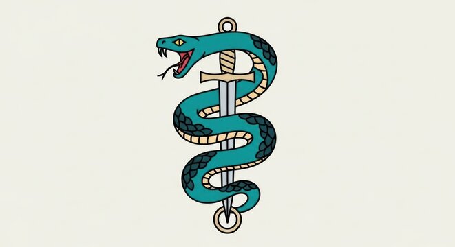 Snake coiled around a sword tattoo style vector illustration