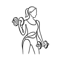 Logo gimnasio. Dibujo minimalista con una única línea de una mujer haciendo ejercicios con mancuernas © teracreonte