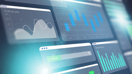 Digital business chart showing data analysis and financial metrics in a modern workspace setup © fotofabrika