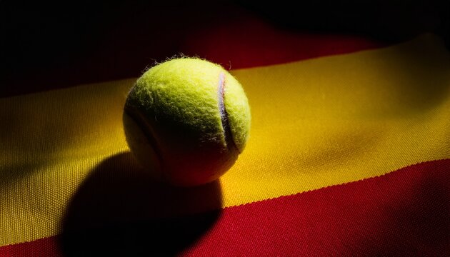 tennis ball on spain flag in the dark