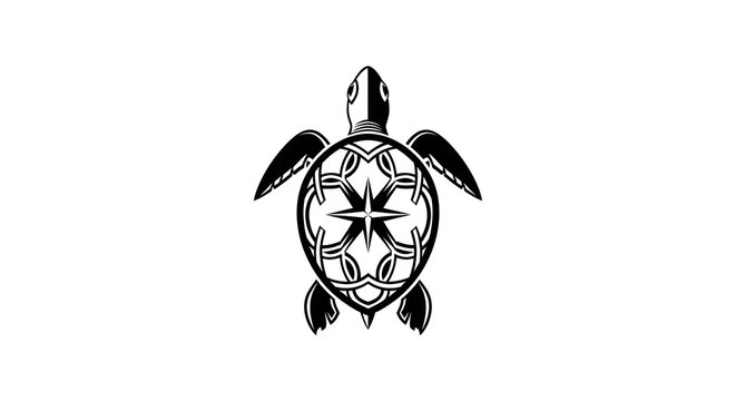 Stylized sea turtle vector art with Celtic shell pattern