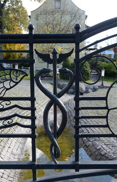 A fragment of the railing of the Green Konigsberg Bridge in the Museum of the World Ocean. Kaliningrad