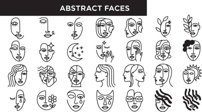 Collection of abstract face line art.
