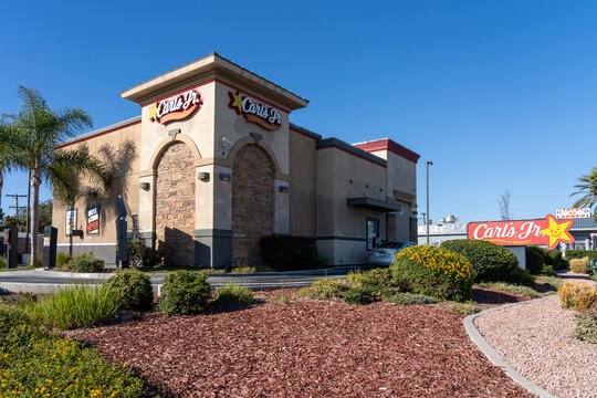 

Chula Vista, California, USA - July 8, 2022: A Carl's Jr. restaurant at 695 H St in Chula Vista, California, USA. Carl's Jr. restaurant is an American fast-food chain known for its charbroiled burge