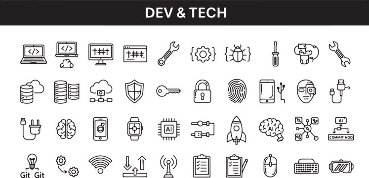Collection of technology and development icons.