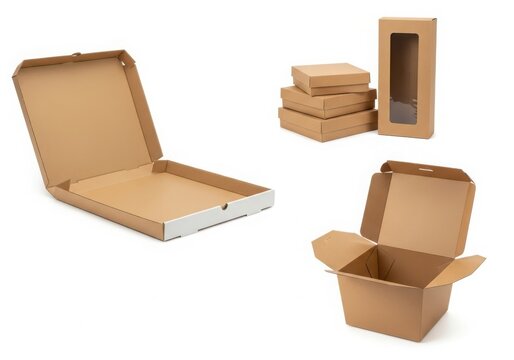 Wooden storage box set with hinged lids and sliding compartments isolated on white background