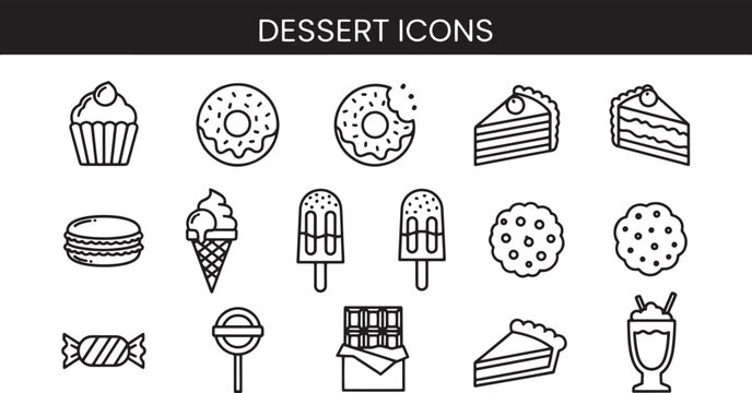 Dessert icons with various sweet treats.