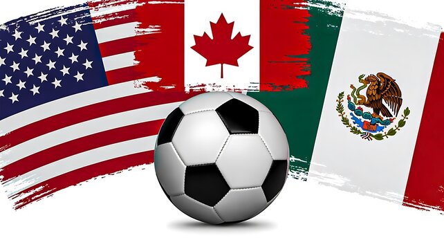 Soccer ball with usa canada and mexico flags representing international football competition