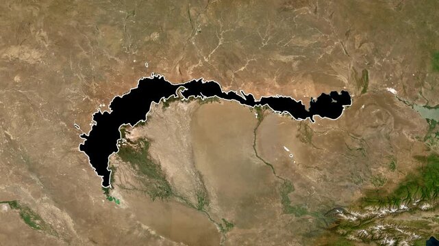 Animated Map of Lake Balkhash in Kazakhstan with name tag footage