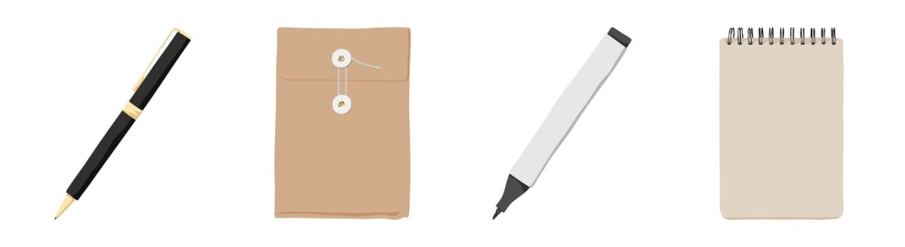 Office essentials for creative tasks element set isolated on white