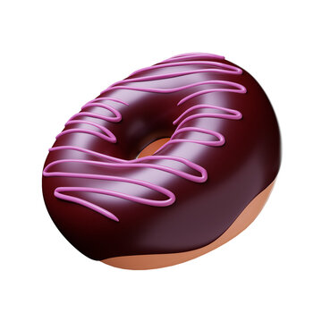 Chocolate donut with pink striped icing | 3D Donut | 3D render