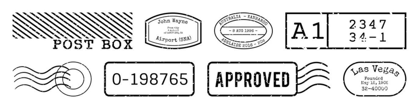 Vintage postal stamp collection elements isolated on white