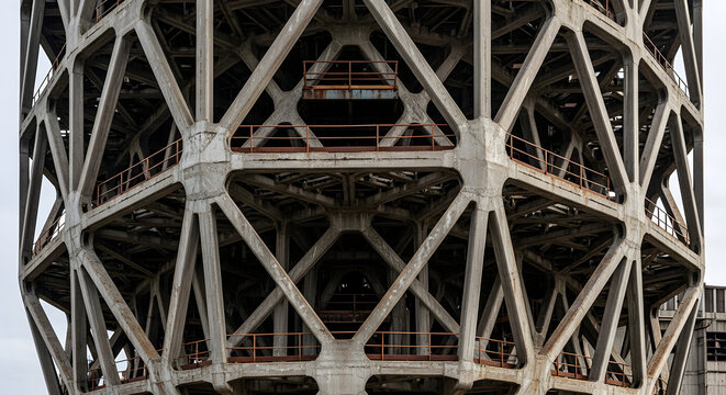 A close up view of the distinctive geometric hexagonal structure of the ryugyong hotel in pyongyang