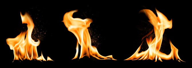 Dynamic flames on black background element set © Rawpixel.com