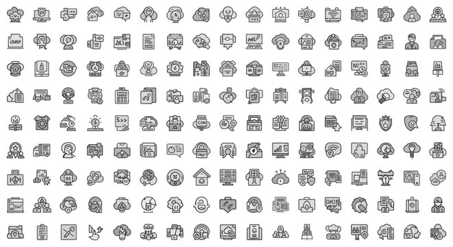 Diverse collection of outline icons representing various concepts and objects.