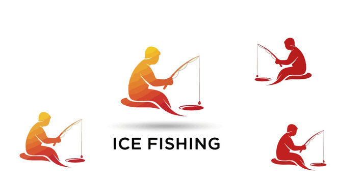 Ice Fishing Silhouette - Angler with Rod and Line on Ice.