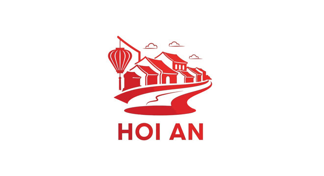 Hoi An Vietnam Logo Featuring Traditional Buildings and Lanterns.