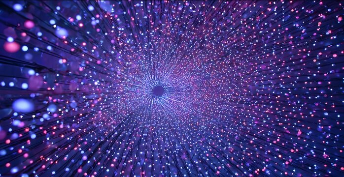 Abstract speed lines burst from center on dark background simulating light speed travel or warp effect graphic design element for science and technology projects.