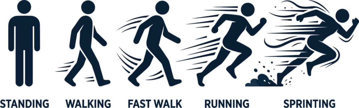 Illustration of human movements from standing to sprinting