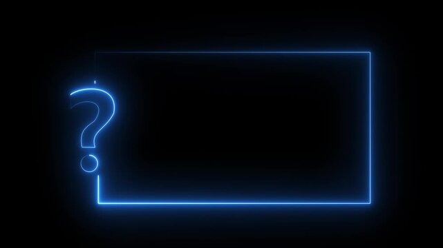 Question mark neon sign light on black background. quiz trivia game competition. neon question mark frame for quizzes and FAQs. Game announcement neon message. Answer question, examination test