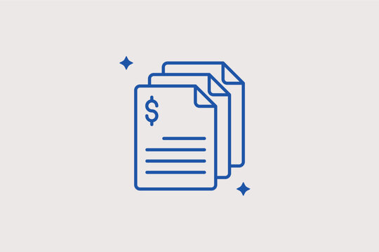 Stack of financial documents line icon for administrative record-keeping and audit trails. Formal Vector Illustration for document management systems and legal paperwork archives.