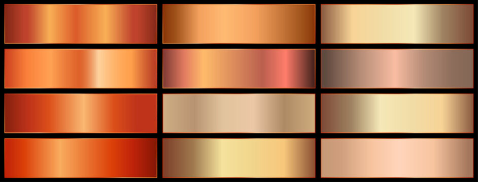 premium royal bronze gradients swatch palette. bronze metal gradient. realistic bronze.