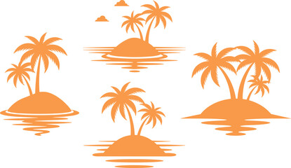 Vector set of exotic palm islands, Silhouette set of tropical coast silhouettes, orange beach holiday icons for vacation, Summer illustration design © Mst