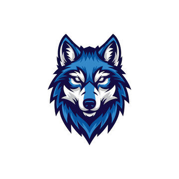 Blue wolf head illustration face closeup.