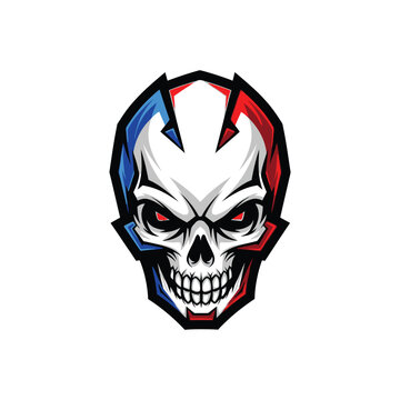 Colorful Skull Illustration with Red Eyes.