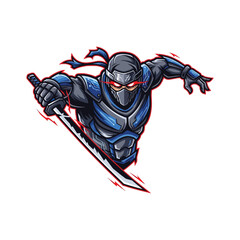 Fototapeta premium Cartoon ninja warrior with sword.