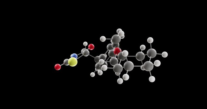 Ciglitazone molecule, rotating 3D model of insulin-sensitizing drug, looped video on a black background